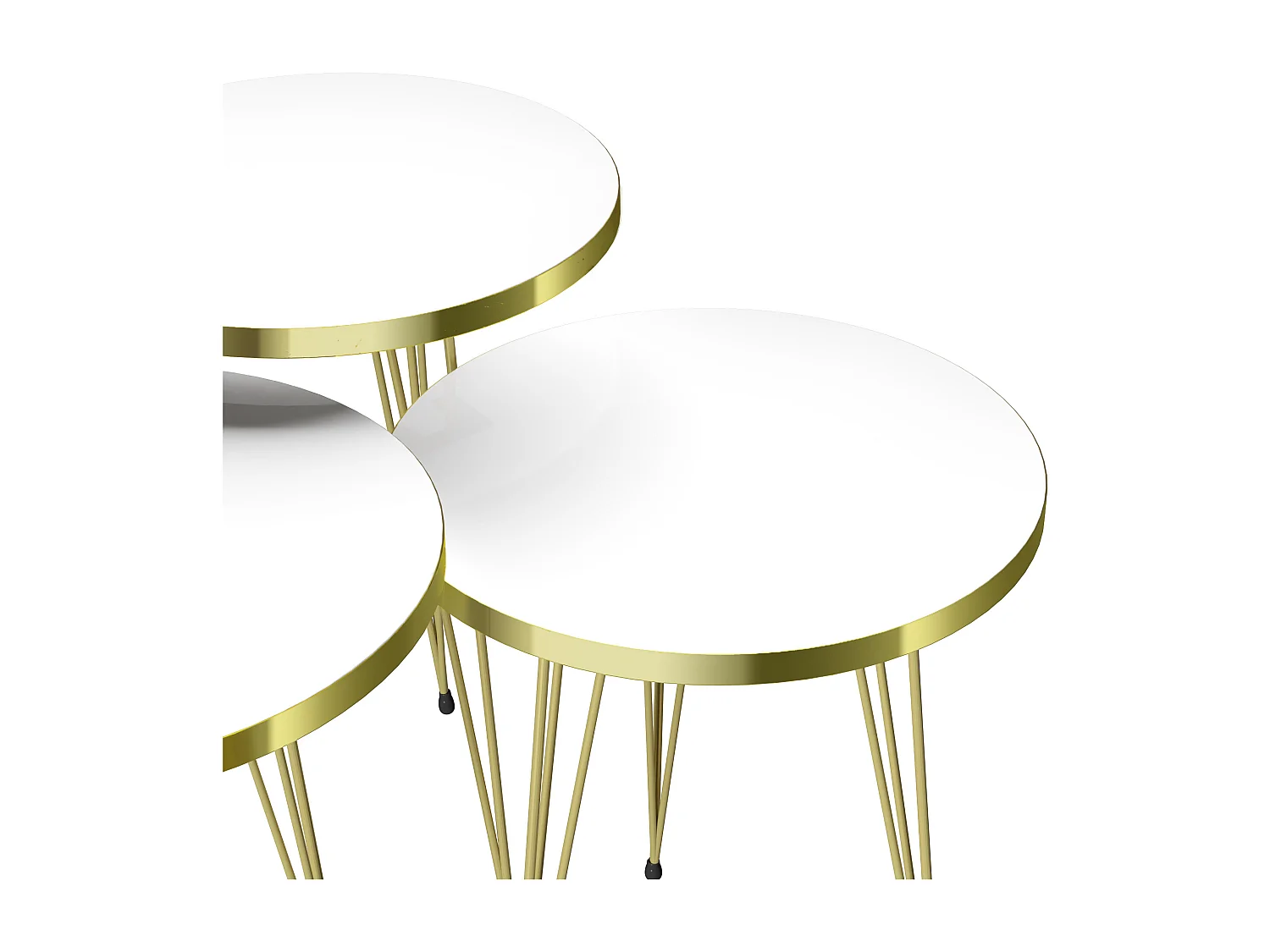 Set de 3 tables d'appoint Ry rondes gigognes blanc or [en.casa]