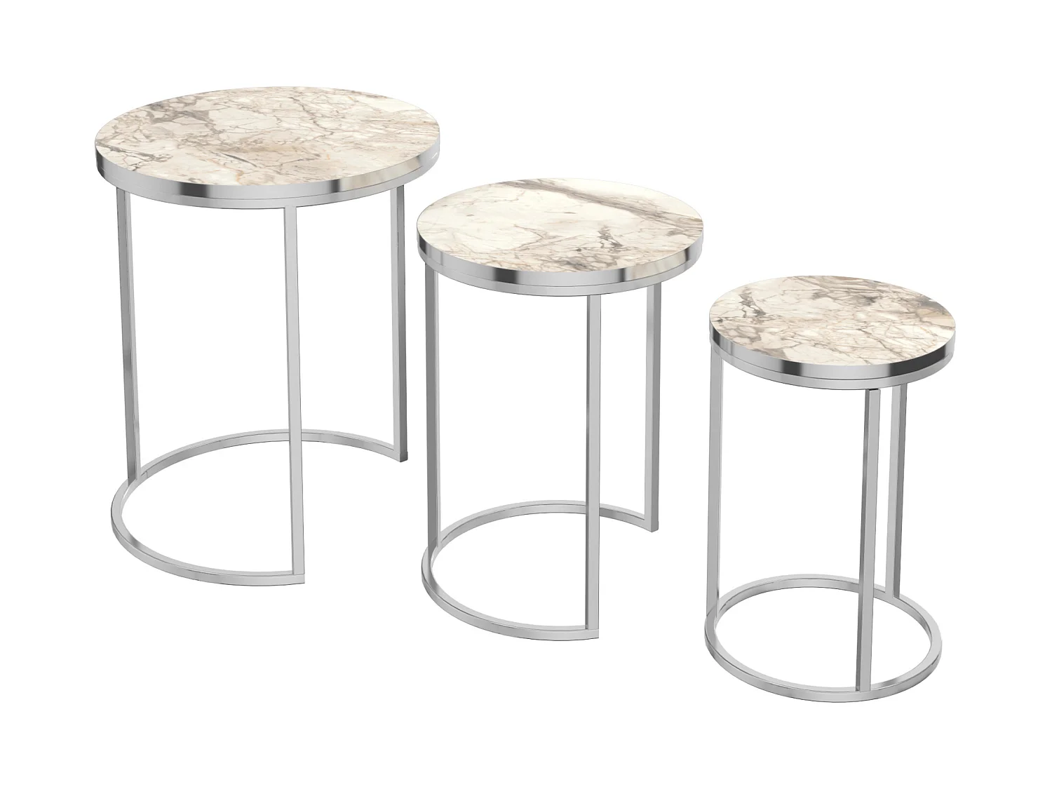 Set de 3 tables d'appoint Bornholm rondes gigognes marbre blanc argent [en.casa]