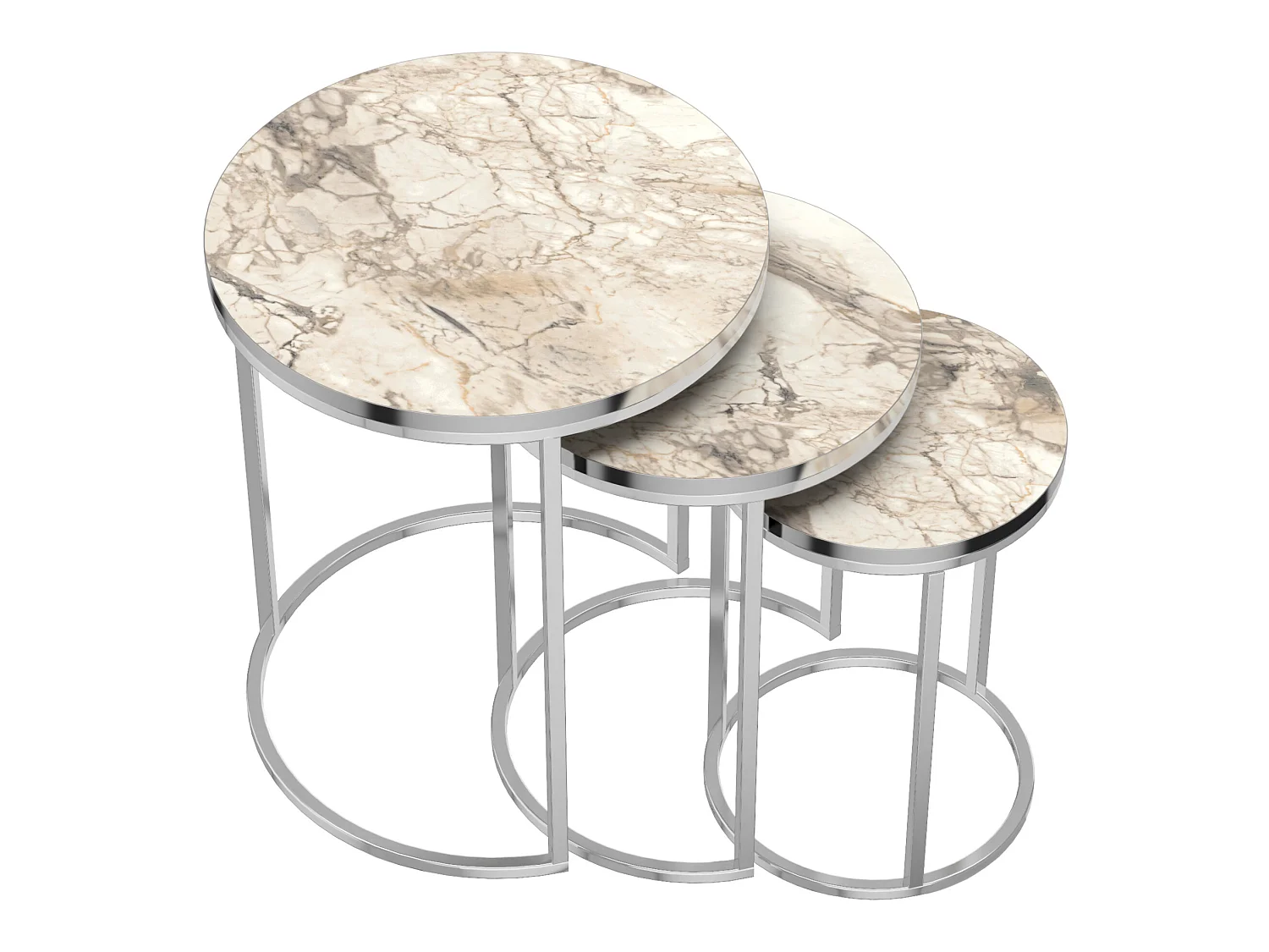 Set de 3 tables d'appoint Bornholm rondes gigognes marbre blanc argent [en.casa]