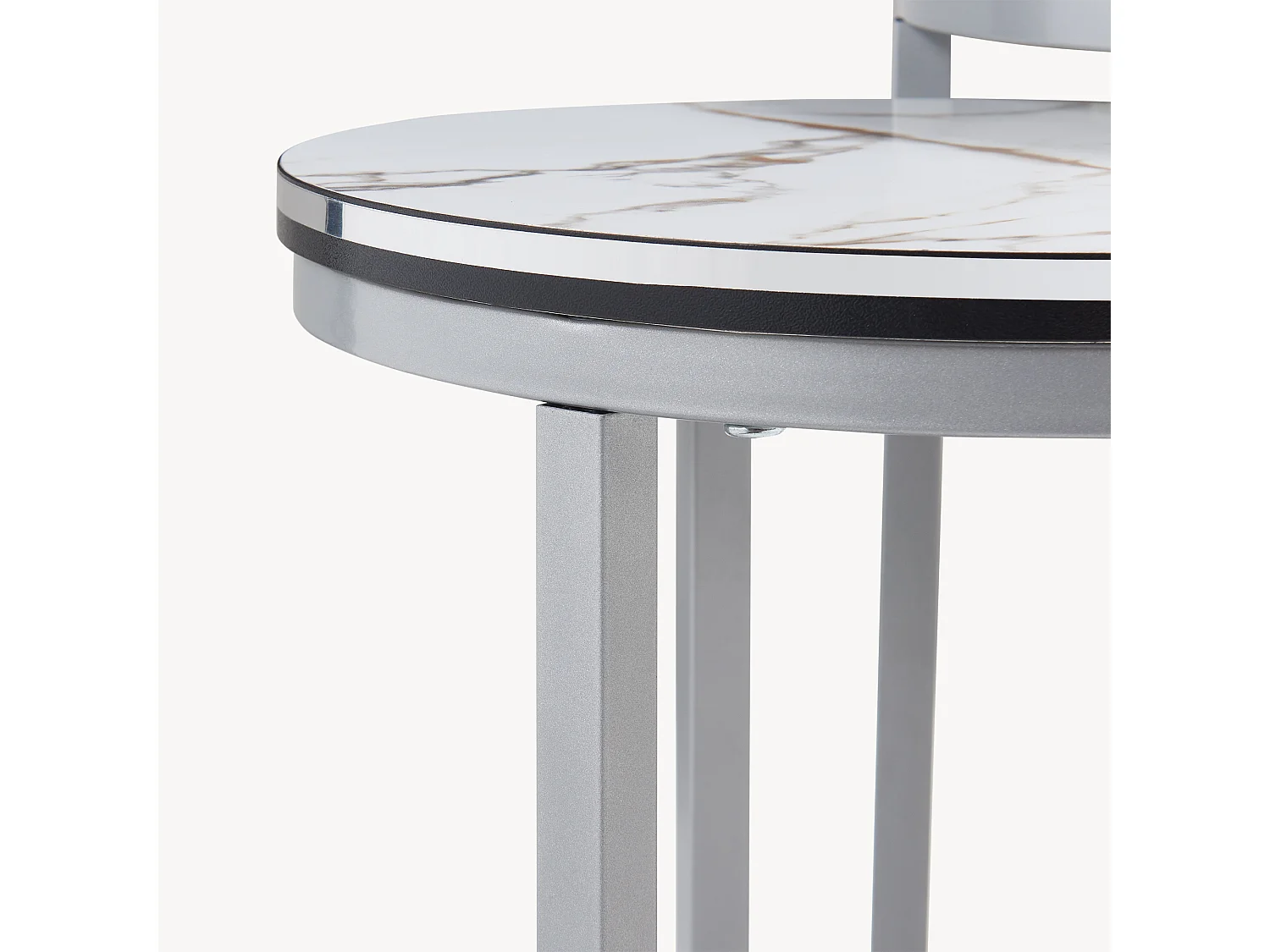 Set de 3 tables d'appoint Bornholm rondes gigognes marbre blanc argent [en.casa]