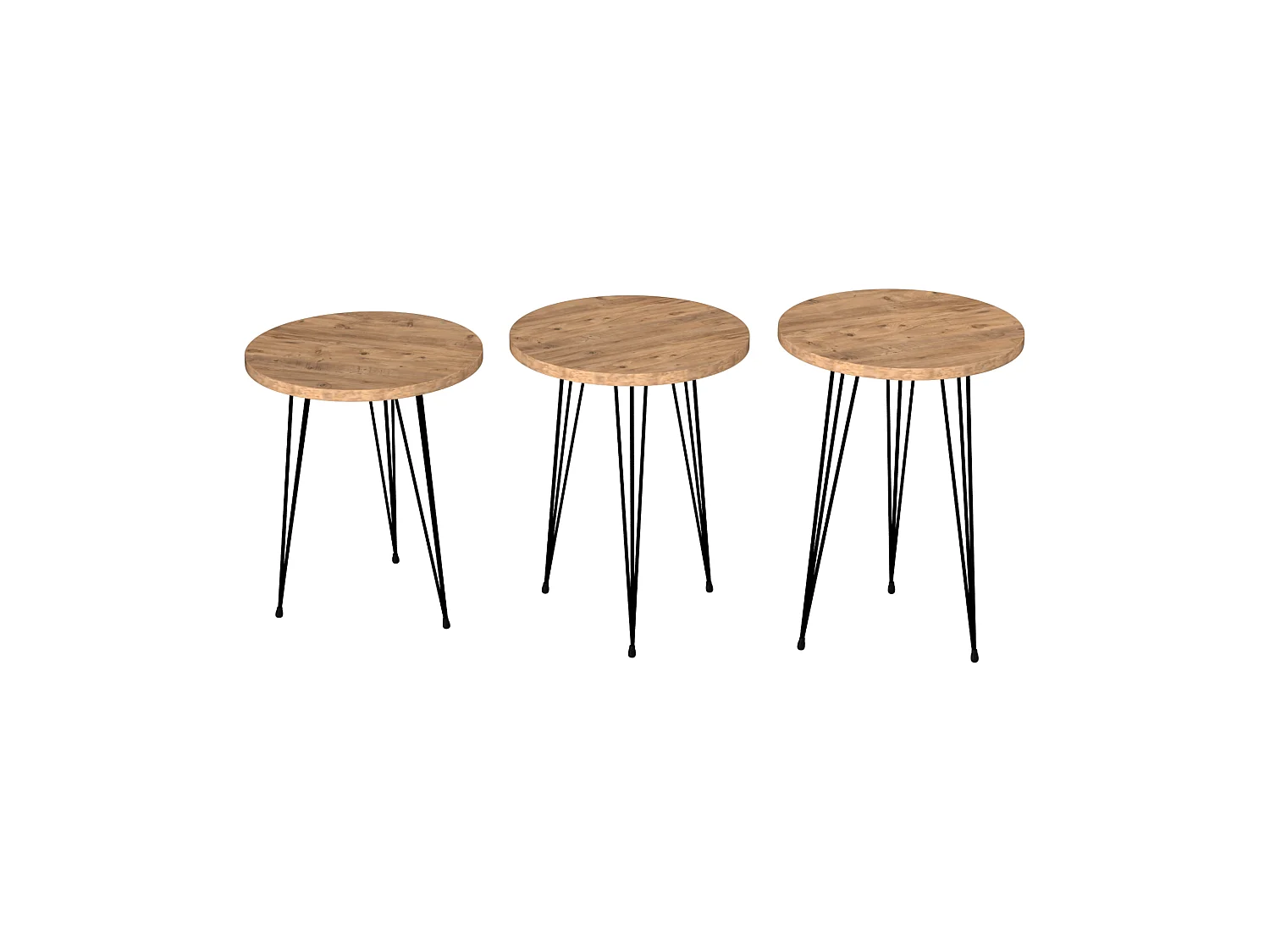 Set de 3 tables d'appoint Ry rondes gigognes naturel noir [en.casa]