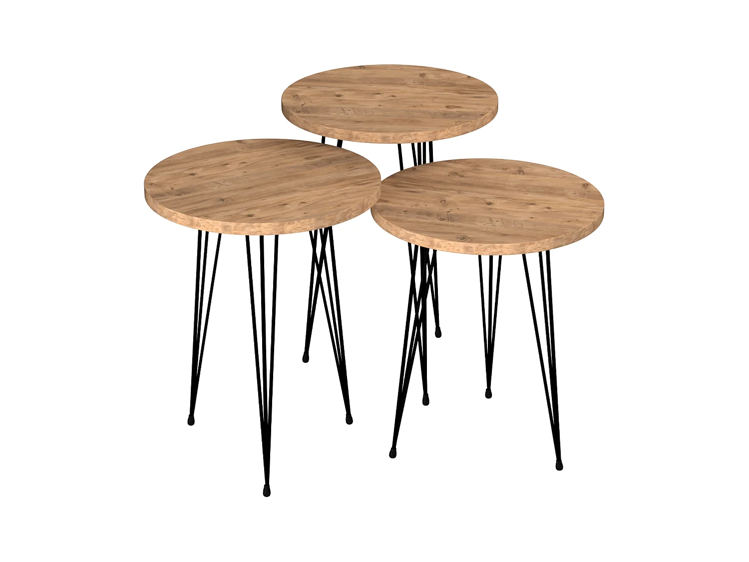 Set de 3 tables d'appoint Ry rondes gigognes naturel noir [en.casa]