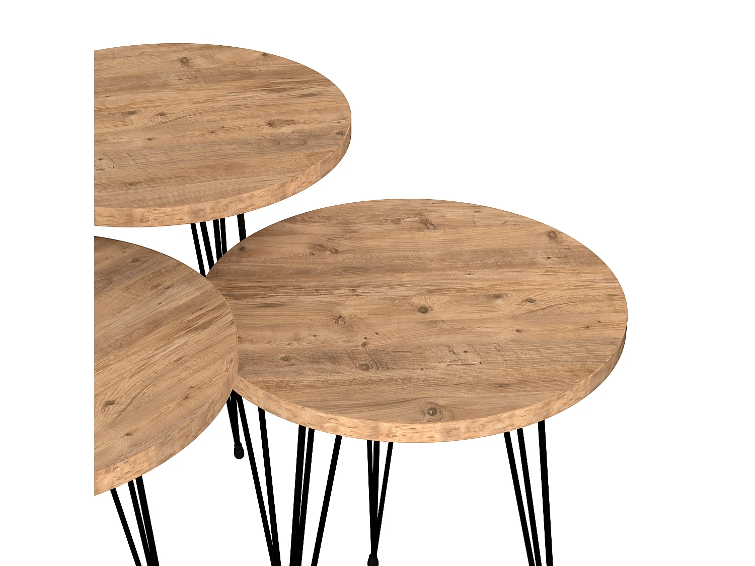 Set de 3 tables d'appoint Ry rondes gigognes naturel noir [en.casa]