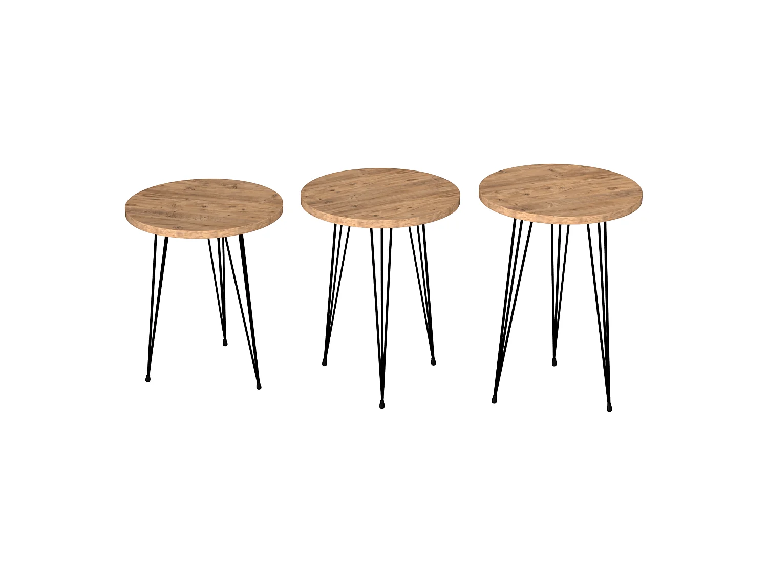 Set de 3 tables d'appoint Ry rondes gigognes naturel noir [en.casa]