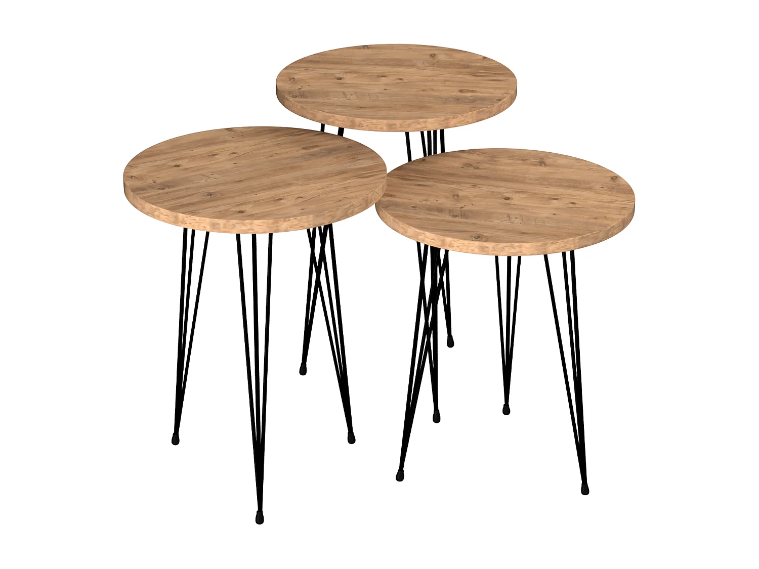 Set de 3 tables d'appoint Ry rondes gigognes naturel noir [en.casa]