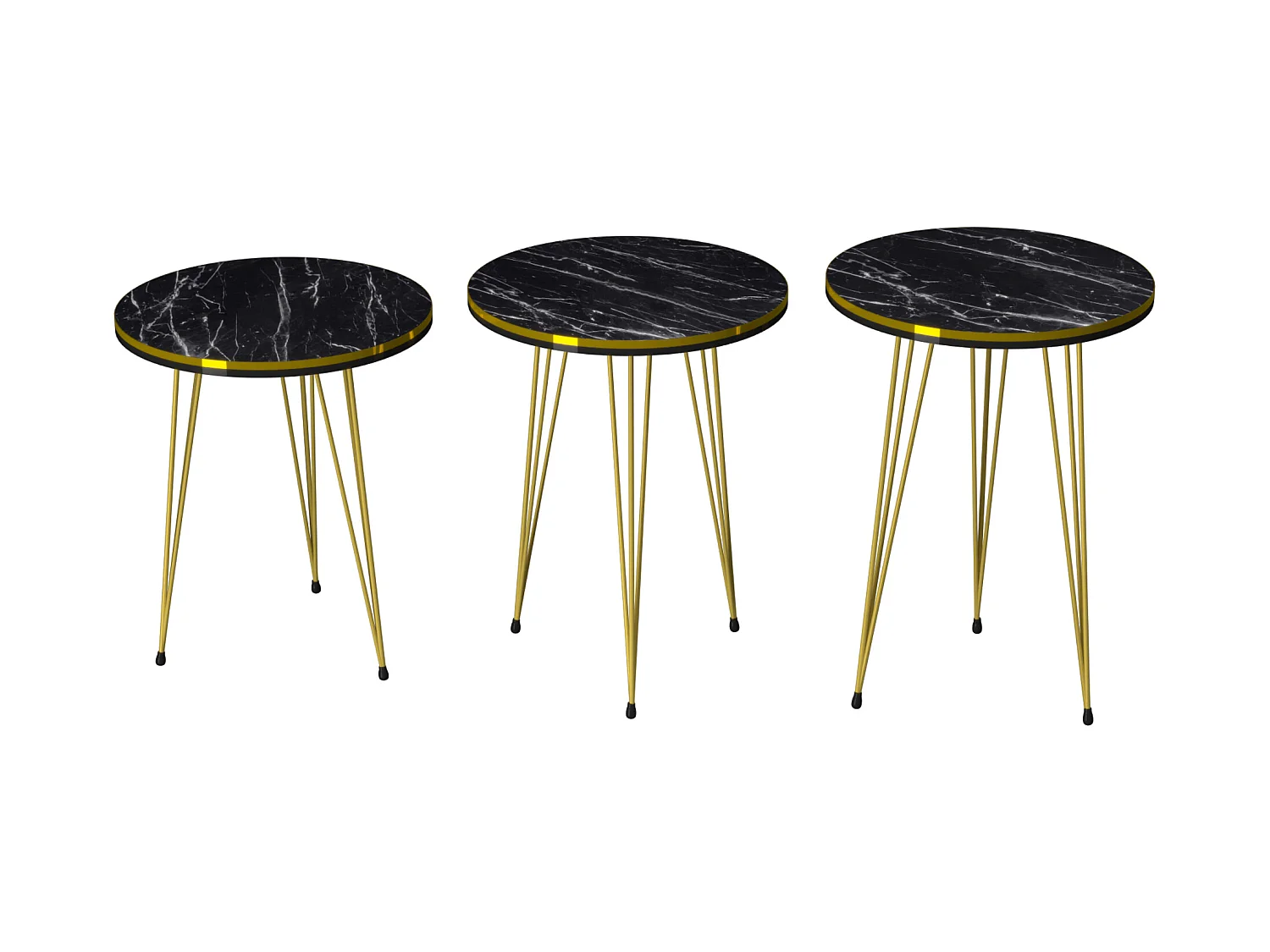 Set de 3 tables d'appoint Ry rondes gigognes noir or [en.casa]