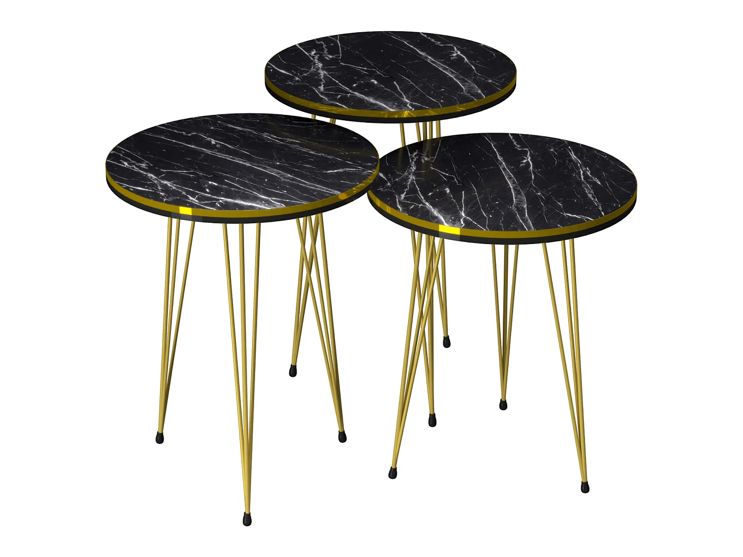 Set de 3 tables d'appoint Ry rondes gigognes noir or [en.casa]