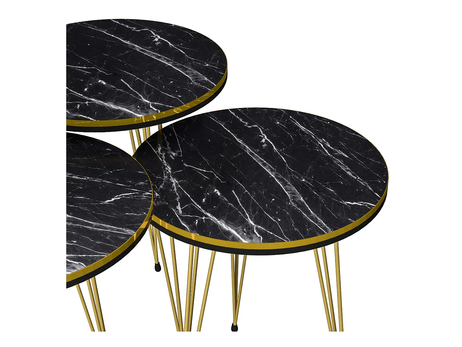 Set de 3 tables d'appoint Ry rondes gigognes noir or [en.casa]