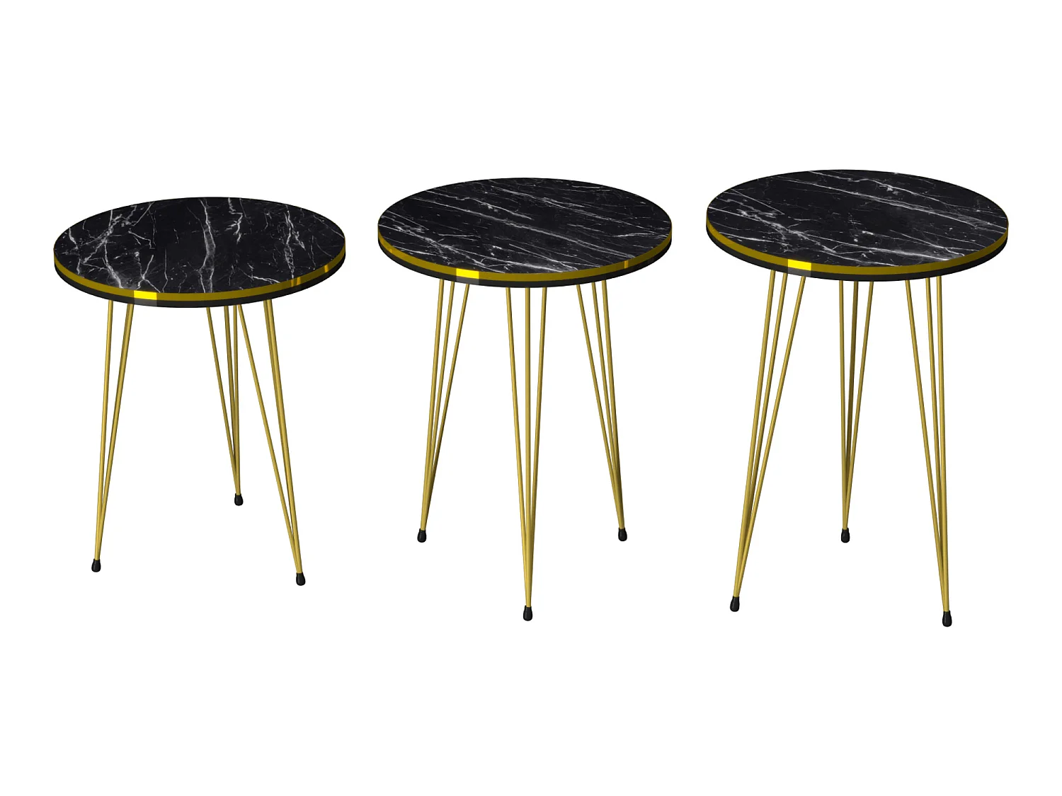 Set de 3 tables d'appoint Ry rondes gigognes noir or [en.casa]