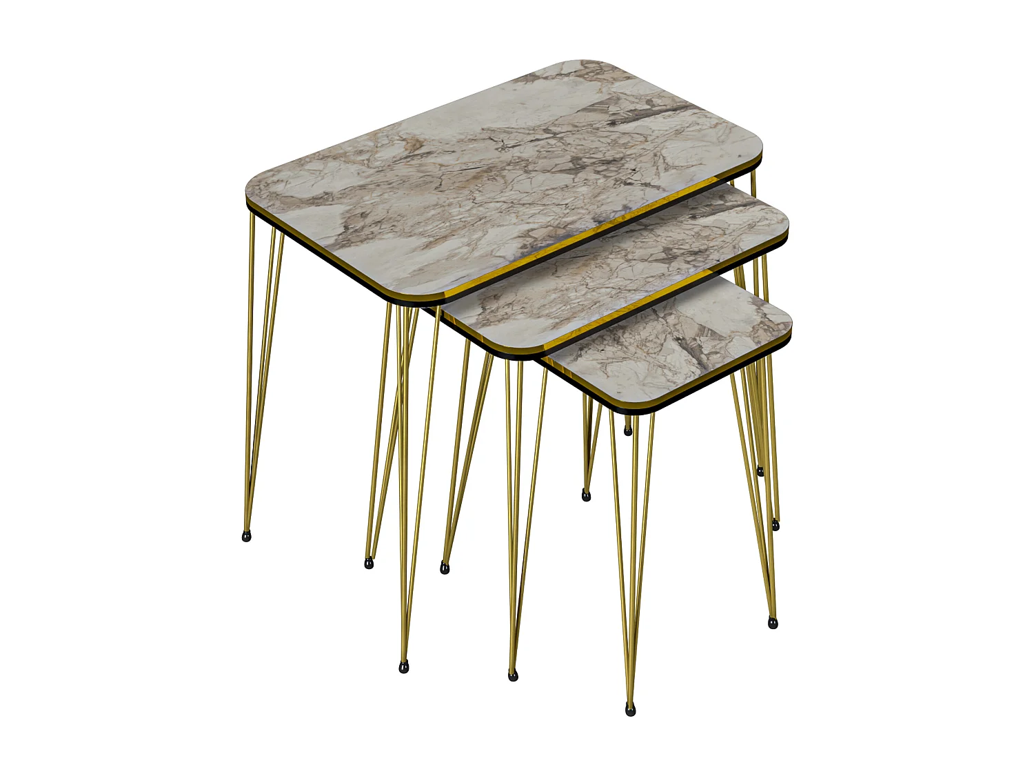 Set de 3 tables d'appoint Rudkøbing rectangulaires gigognes marbre blanc or [en.casa]