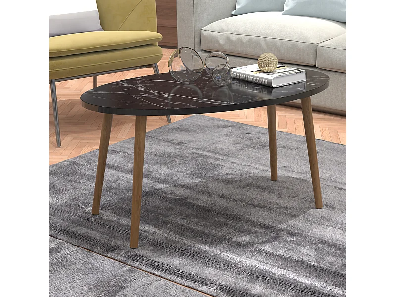 Table basse Sindal ovale 41 x90 x 50cm marbre noir naturel [en.casa]