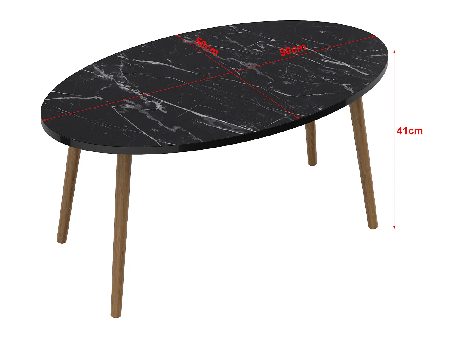 Table basse Sindal ovale 41 x90 x 50cm marbre noir naturel [en.casa]