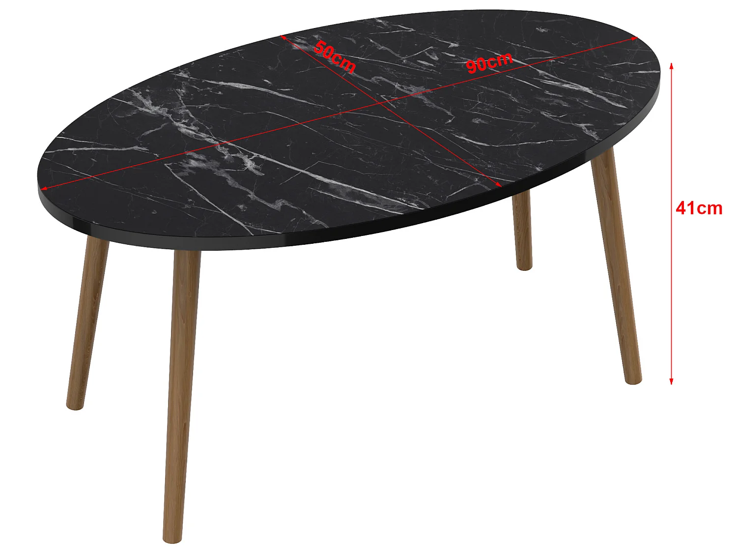 Table basse Sindal ovale 41 x90 x 50cm marbre noir naturel [en.casa]