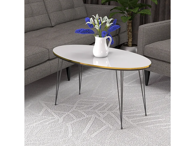 Table basse Hirtshals ovale 41 x 90 x 50 cm blanc or noir [en.casa]