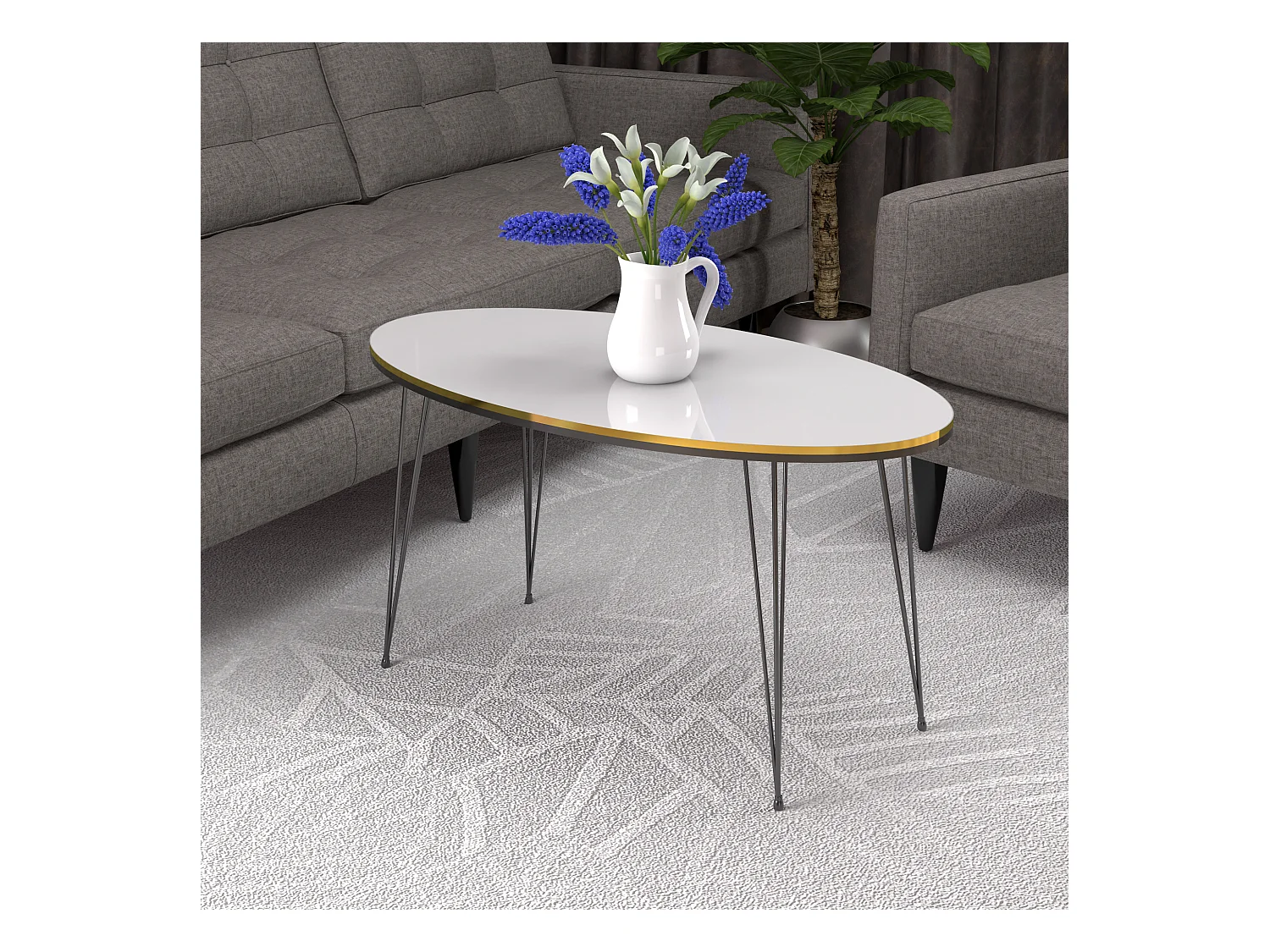 Table basse Hirtshals ovale 41 x 90 x 50 cm blanc or noir [en.casa]