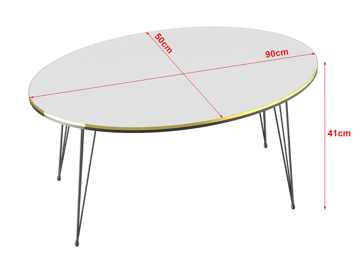 Table basse Hirtshals ovale 41 x 90 x 50 cm blanc or noir [en.casa]