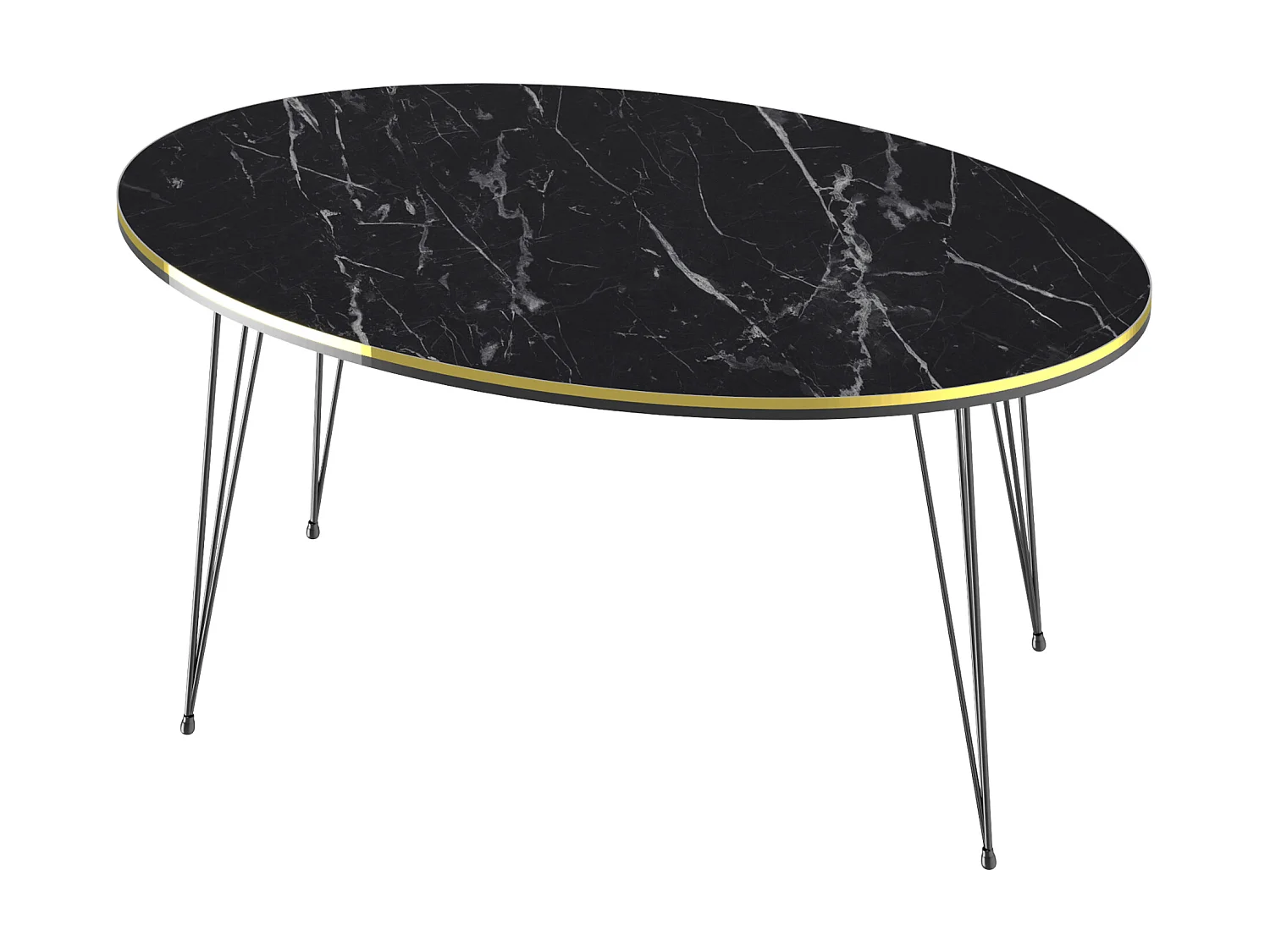 Table basse Hirtshals ovale 41 x 90 x 50 cm marbre noir or [en.casa]