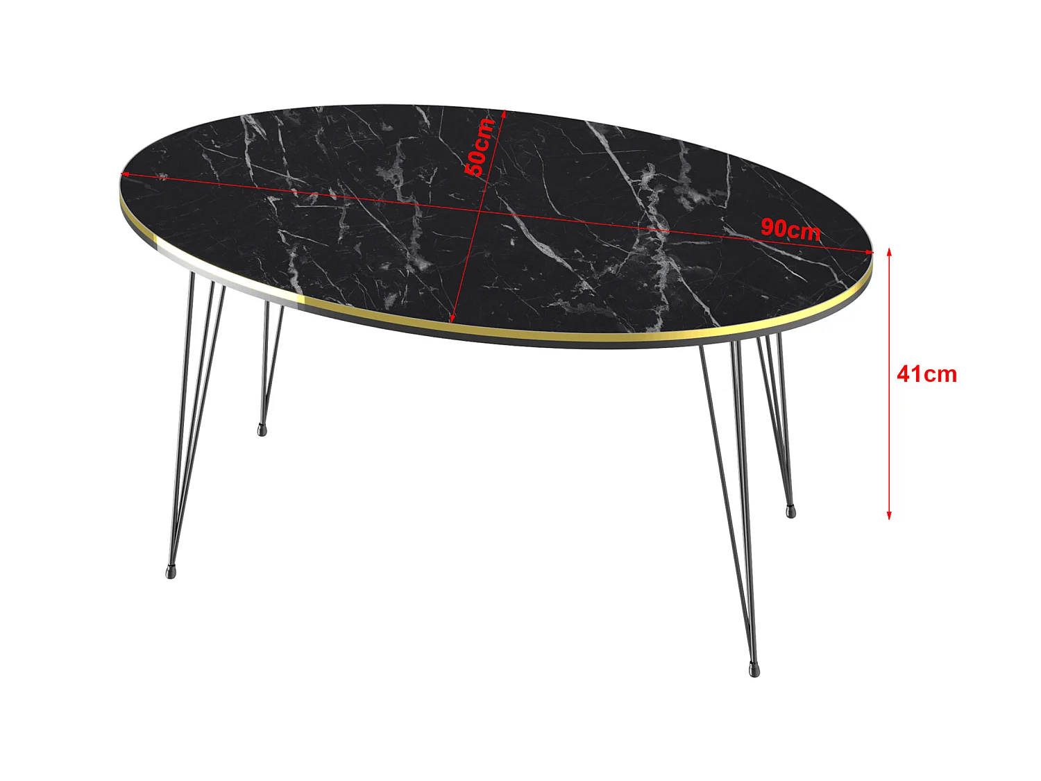 Table basse Hirtshals ovale 41 x 90 x 50 cm marbre noir or [en.casa]