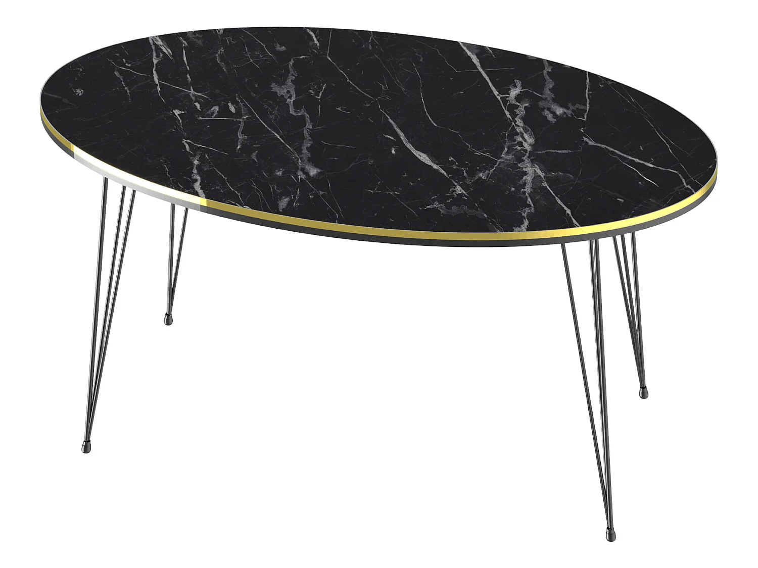 Table basse Hirtshals ovale 41 x 90 x 50 cm marbre noir or [en.casa]