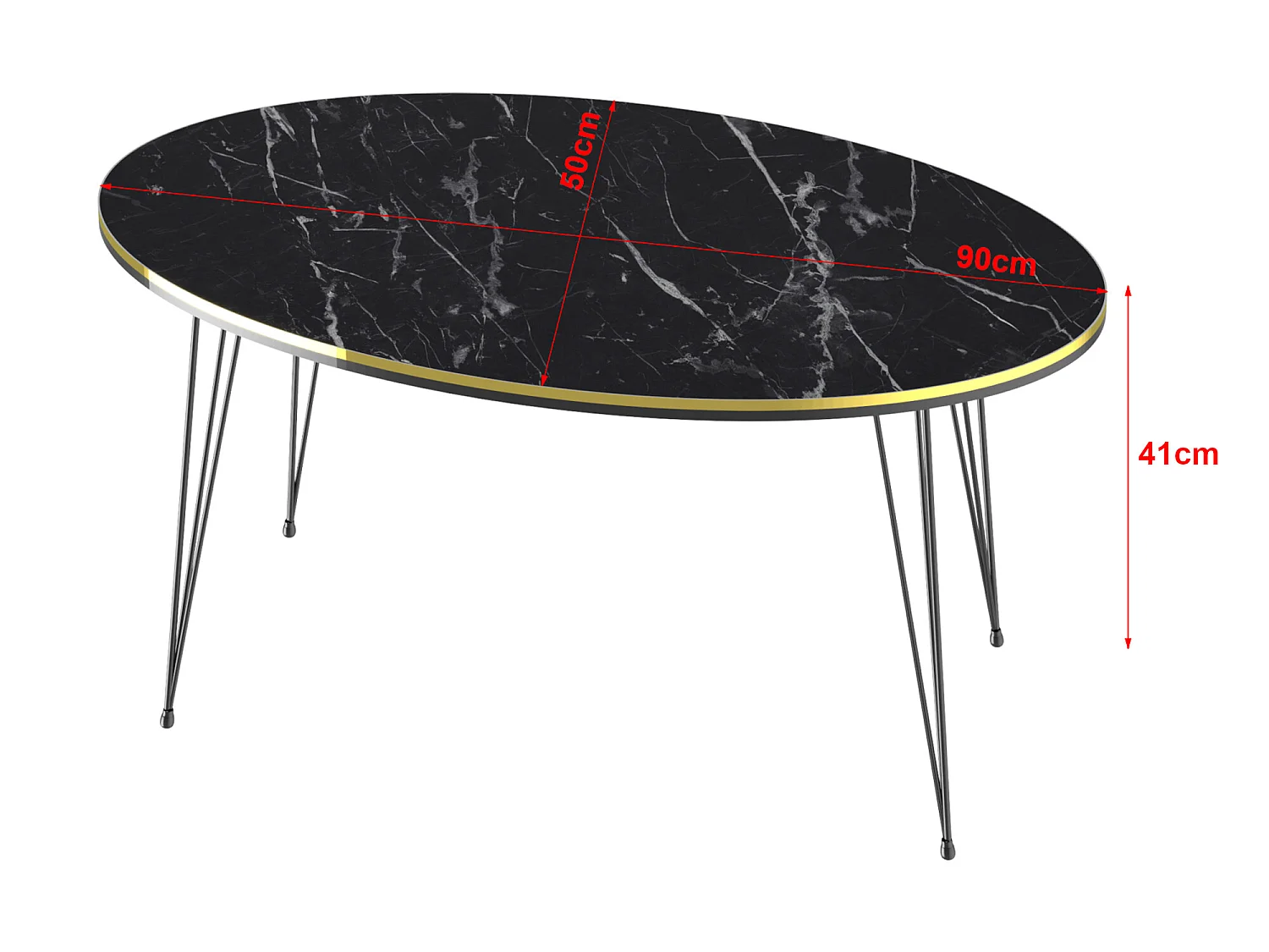 Table basse Hirtshals ovale 41 x 90 x 50 cm marbre noir or [en.casa]