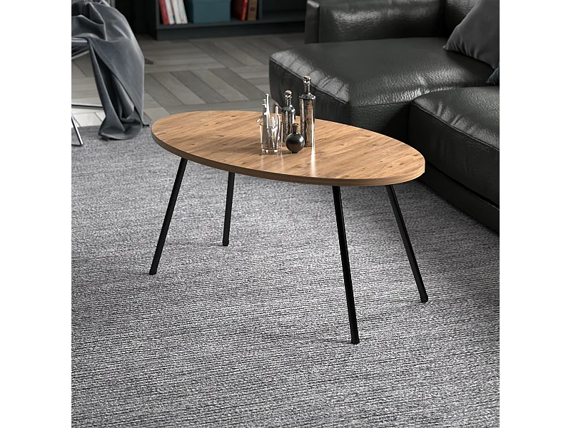 Table basse Skærbæk ovale 43 x 90 x 50 cm naturel noir [en.casa]