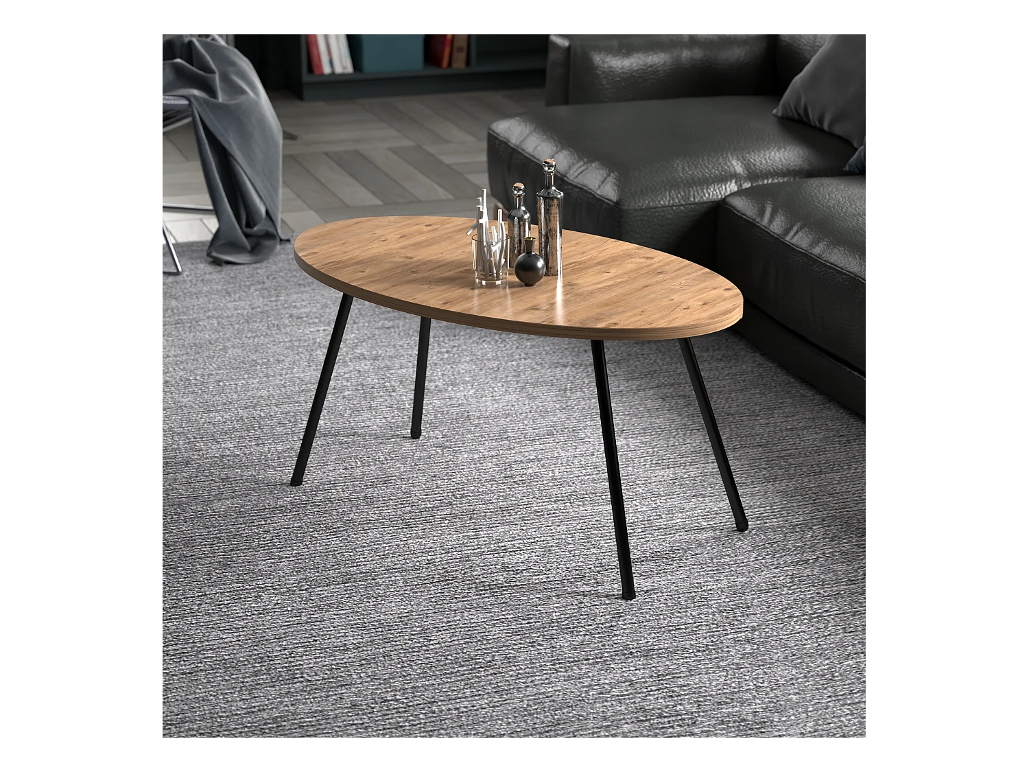 Table basse Skærbæk ovale 43 x 90 x 50 cm naturel noir [en.casa]