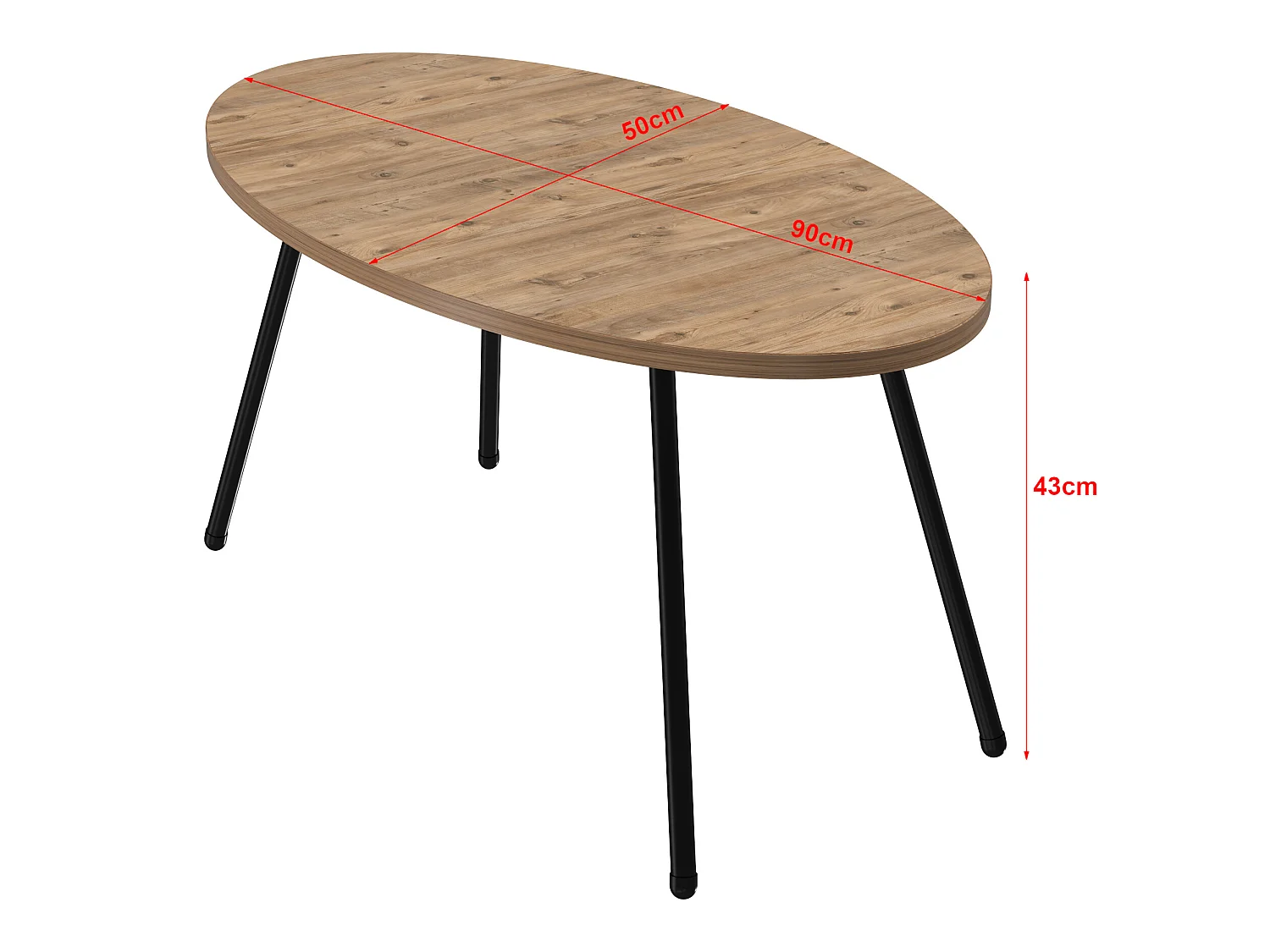 Table basse Skærbæk ovale 43 x 90 x 50 cm naturel noir [en.casa]