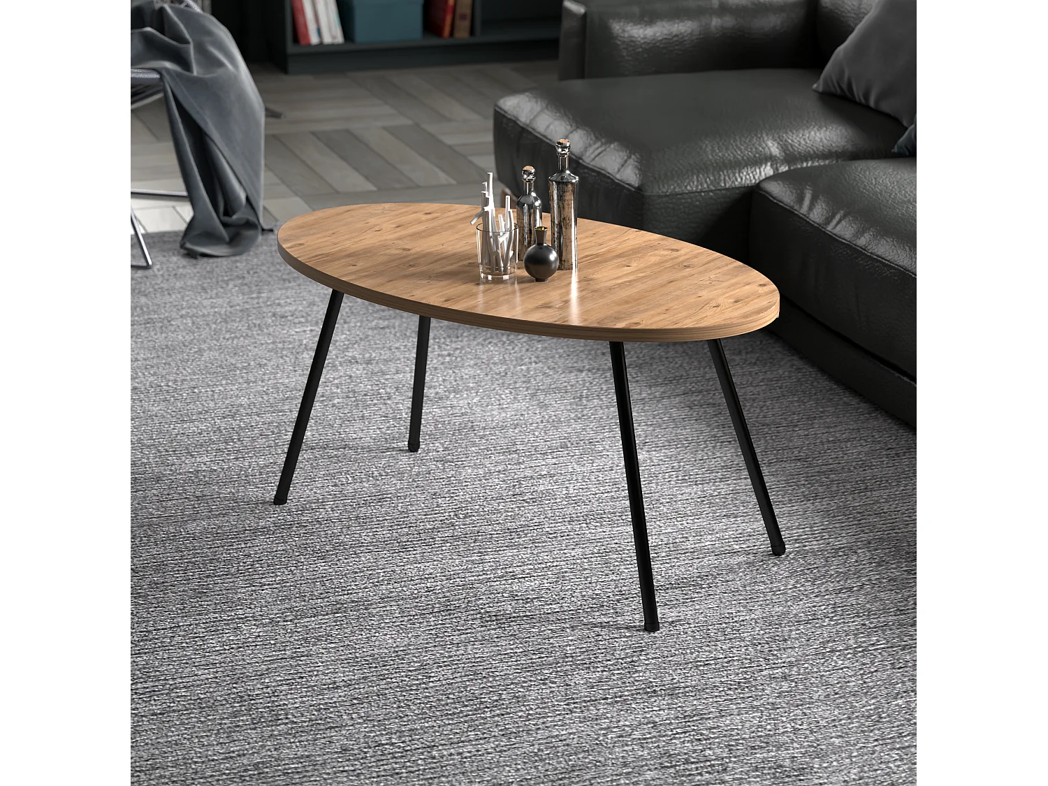 Table basse Skærbæk ovale 43 x 90 x 50 cm naturel noir [en.casa]