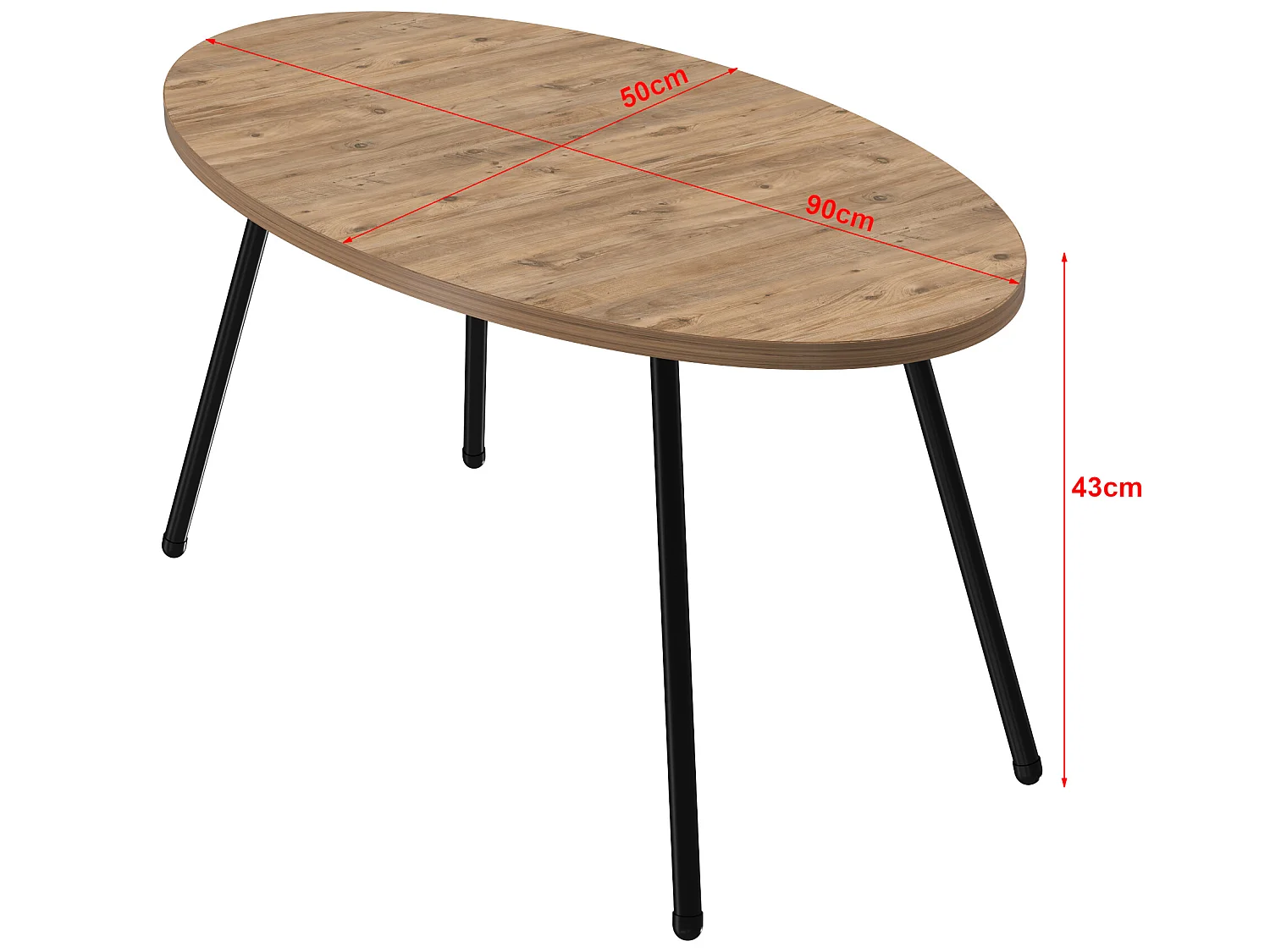 Table basse Skærbæk ovale 43 x 90 x 50 cm naturel noir [en.casa]