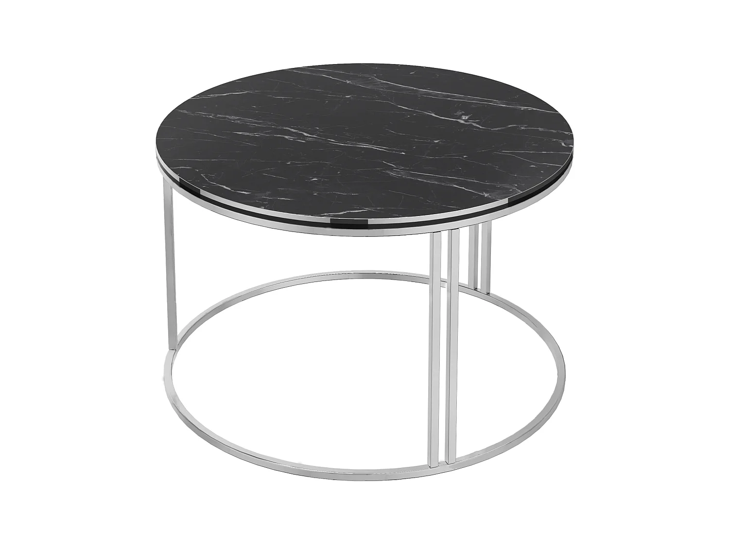 Table basse Aulum ronde 50 x 70 cm marbre noir argent [en.casa]