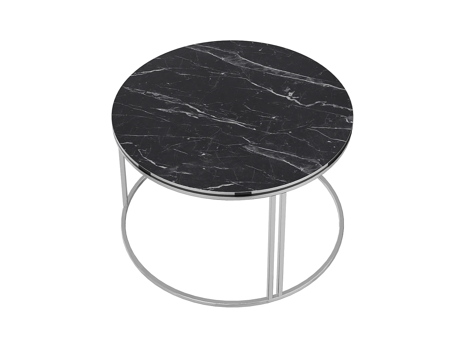 Table basse Aulum ronde 50 x 70 cm marbre noir argent [en.casa]