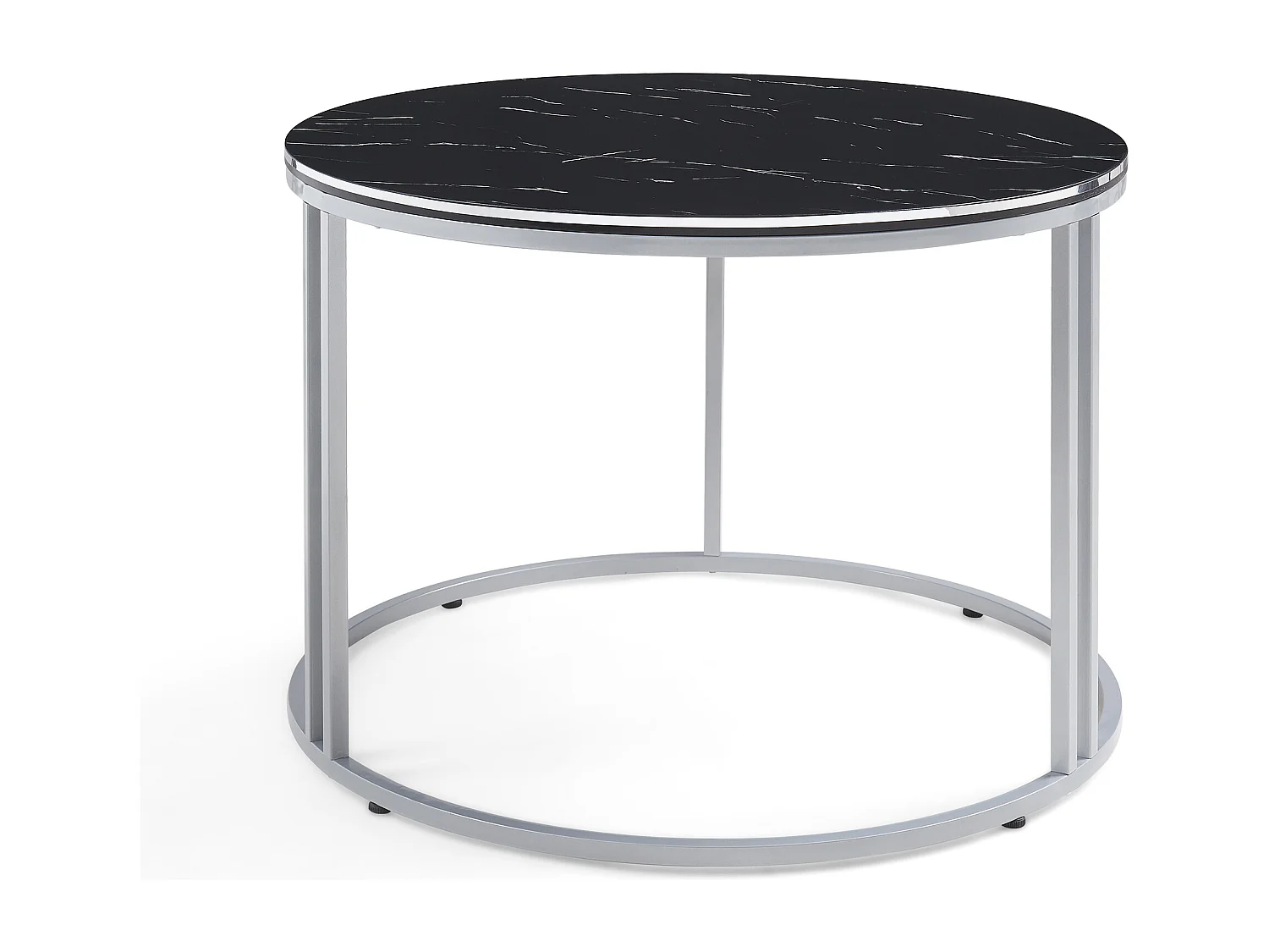 Table basse Aulum ronde 50 x 70 cm marbre noir argent [en.casa]