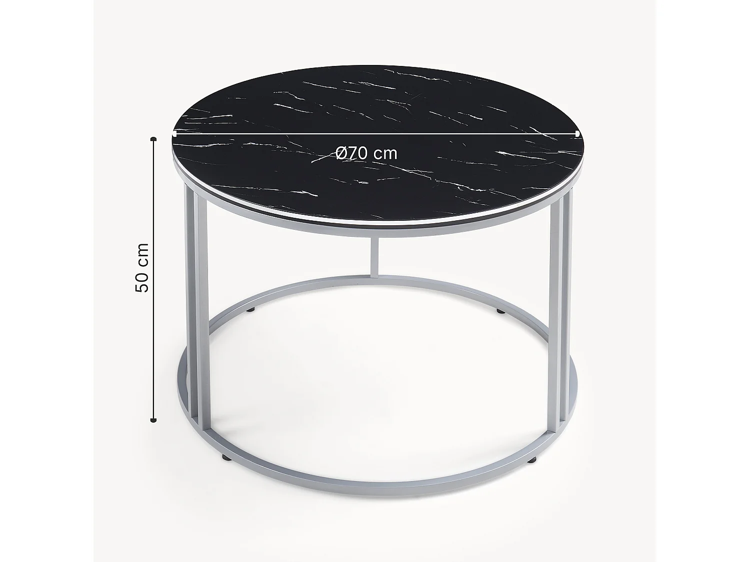 Table basse Aulum ronde 50 x 70 cm marbre noir argent [en.casa]