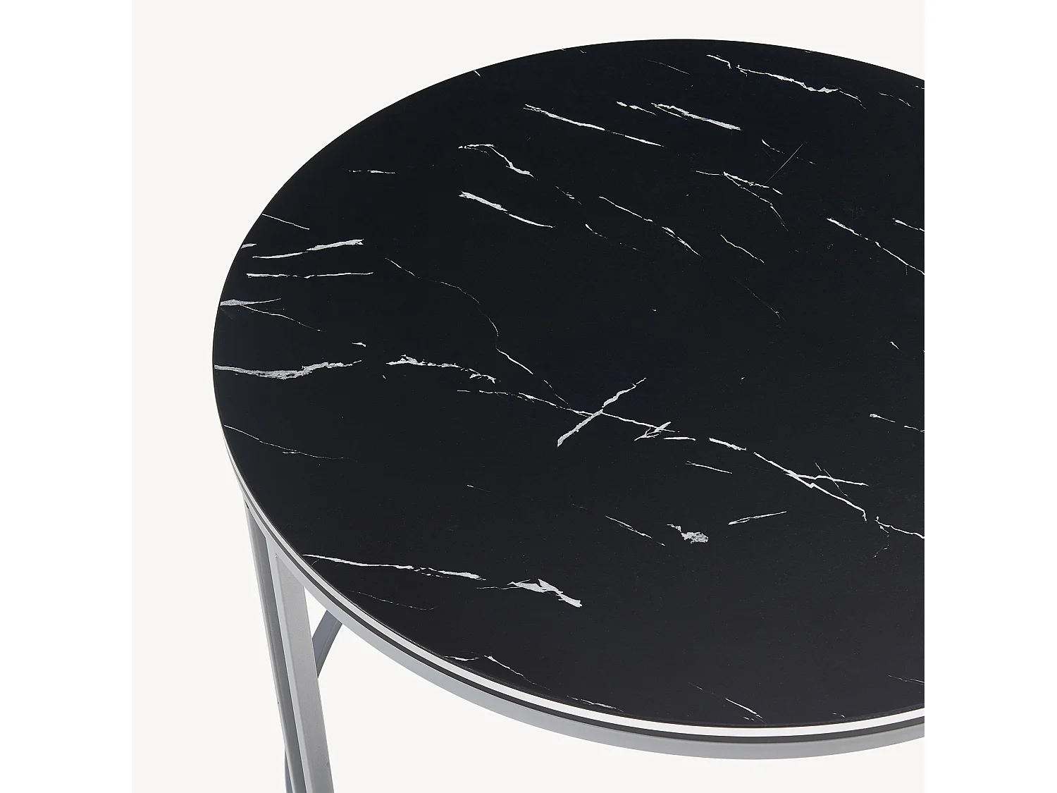Table basse Aulum ronde 50 x 70 cm marbre noir argent [en.casa]
