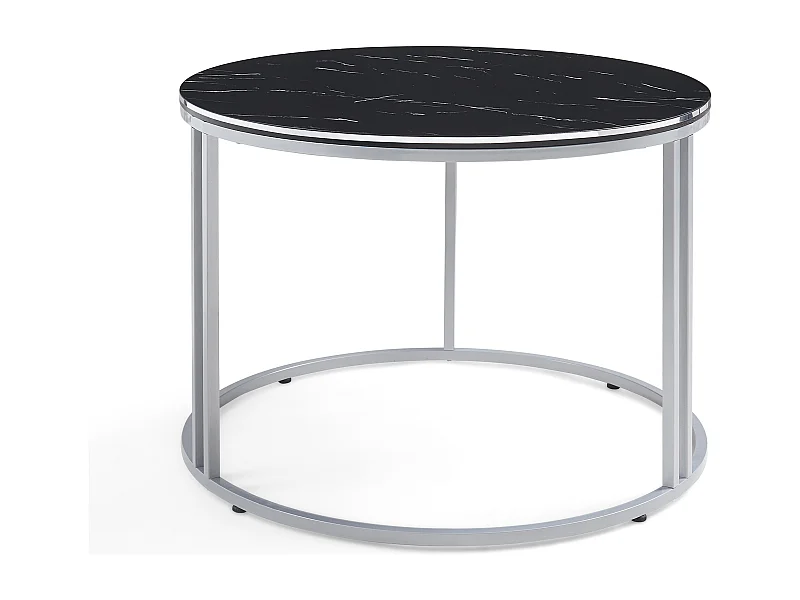 Table basse Aulum ronde 50 x 70 cm marbre noir argent [en.casa]