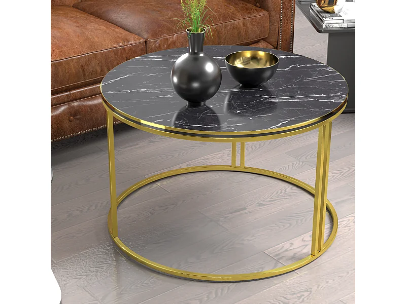 Table basse Aulum ronde 50 x 70 cm marbre noir or [en.casa]