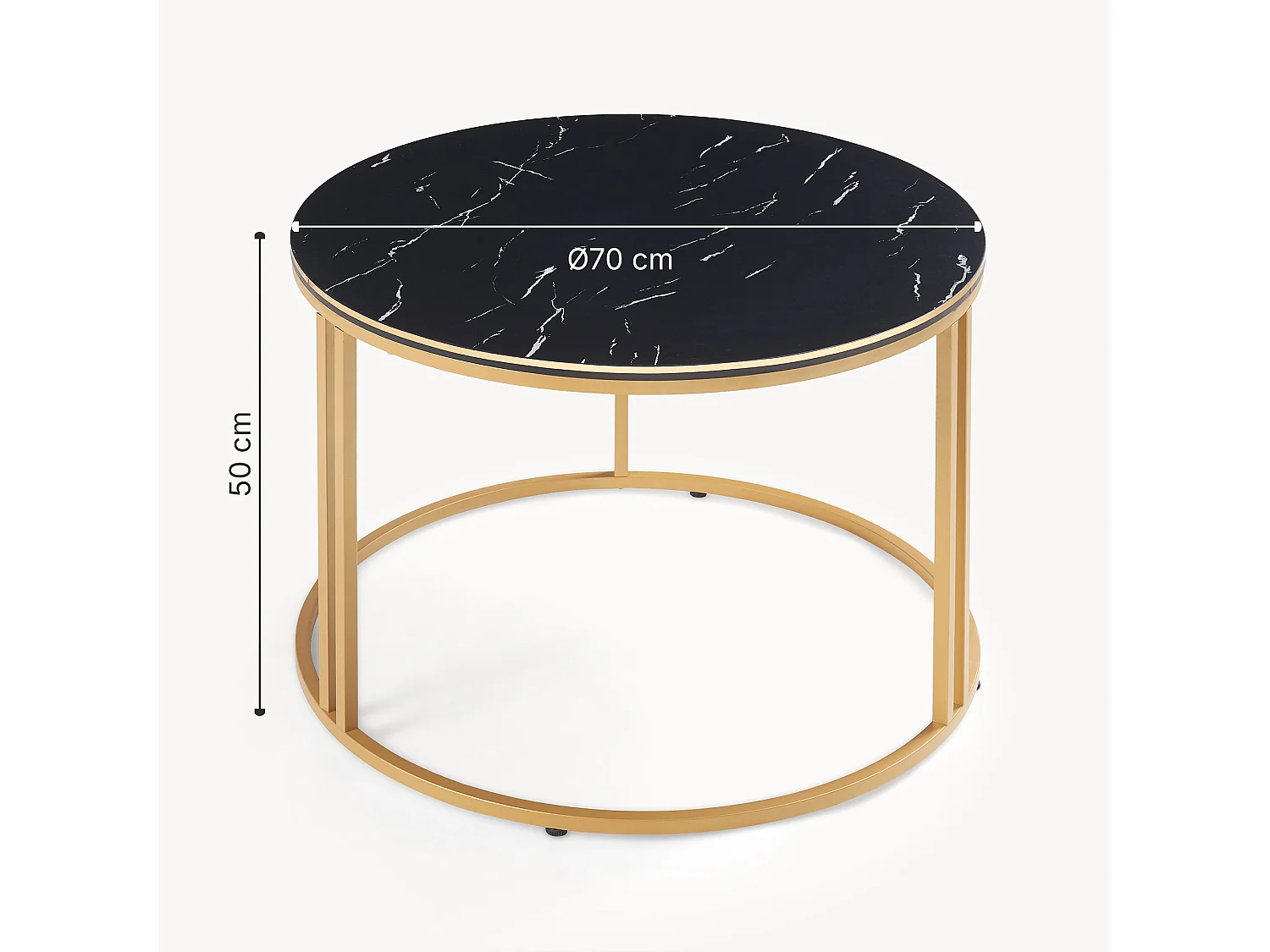 Table basse Aulum ronde 50 x 70 cm marbre noir or [en.casa]