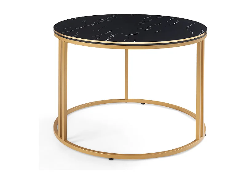 Table basse Aulum ronde 50 x 70 cm marbre noir or [en.casa]