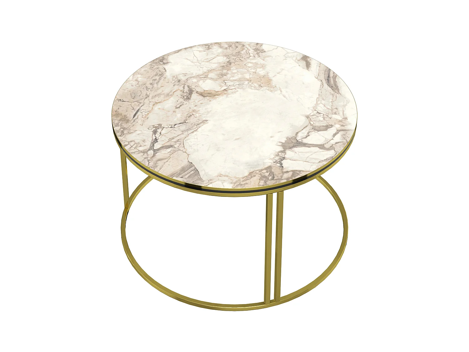 Table basse Aulum ronde 50 x 70 cm marbre blanc or [en.casa]