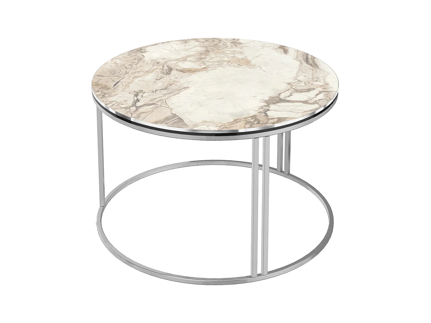 Table basse Aulum ronde 50 x 70 cm marbre blanc argent [en.casa]