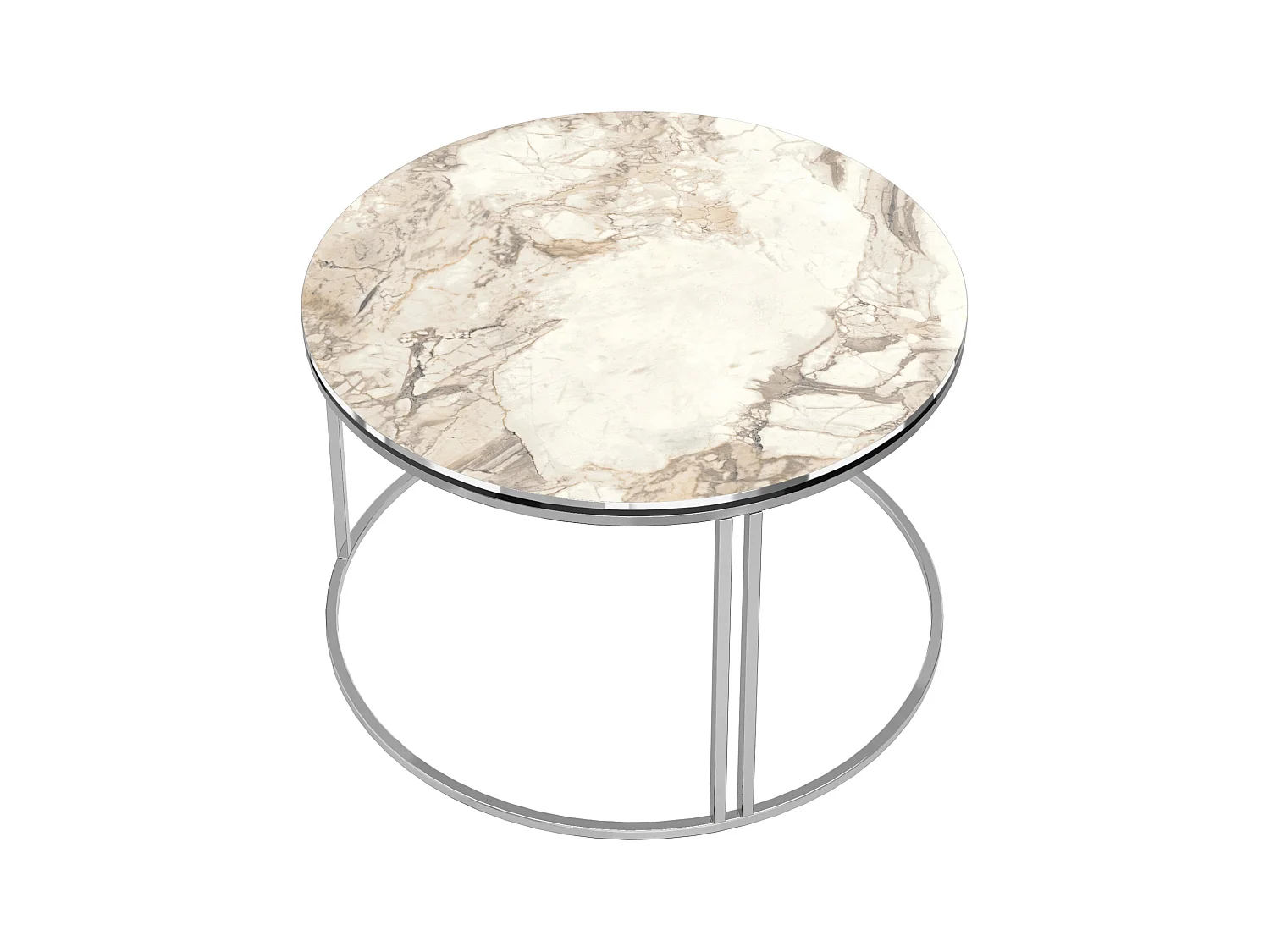 Table basse Aulum ronde 50 x 70 cm marbre blanc argent [en.casa]
