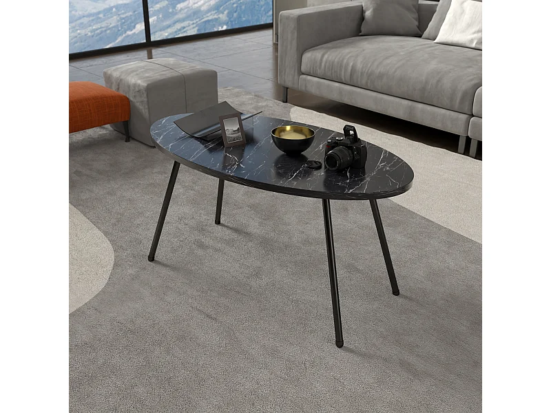 Table basse Skærbæk ovale 43 x 90 x 50 cm marbre noir [en.casa]