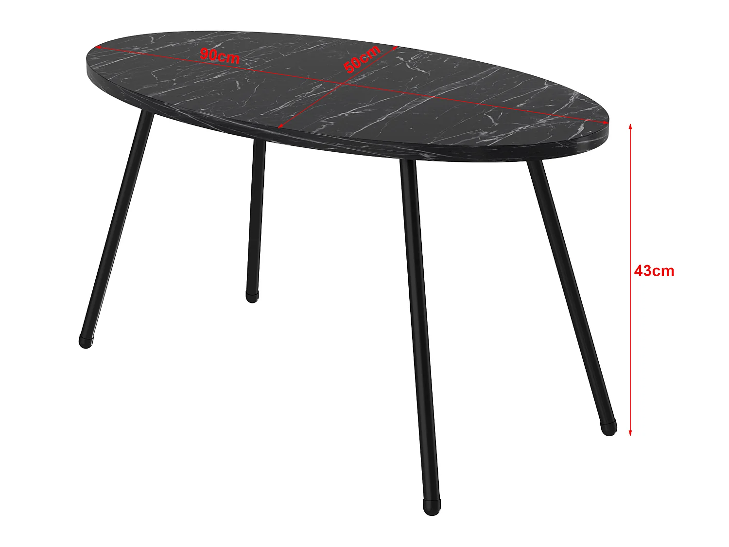 Table basse Skærbæk ovale 43 x 90 x 50 cm marbre noir [en.casa]