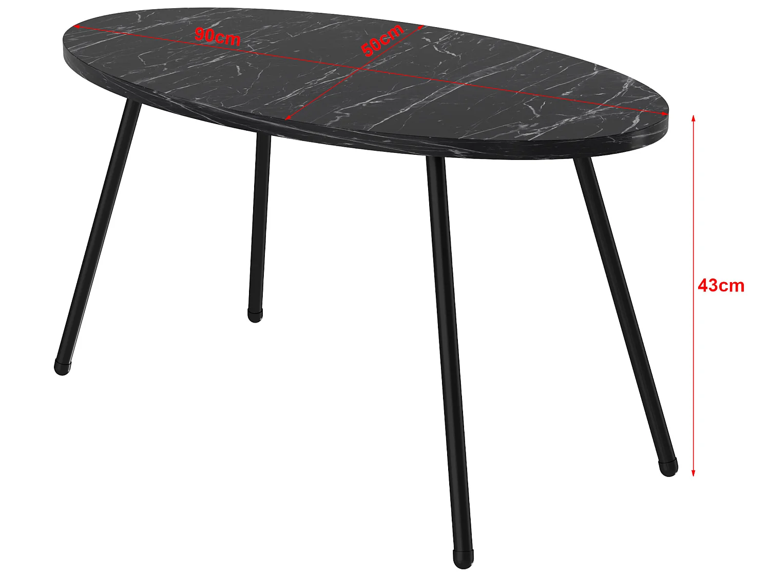 Table basse Skærbæk ovale 43 x 90 x 50 cm marbre noir [en.casa]