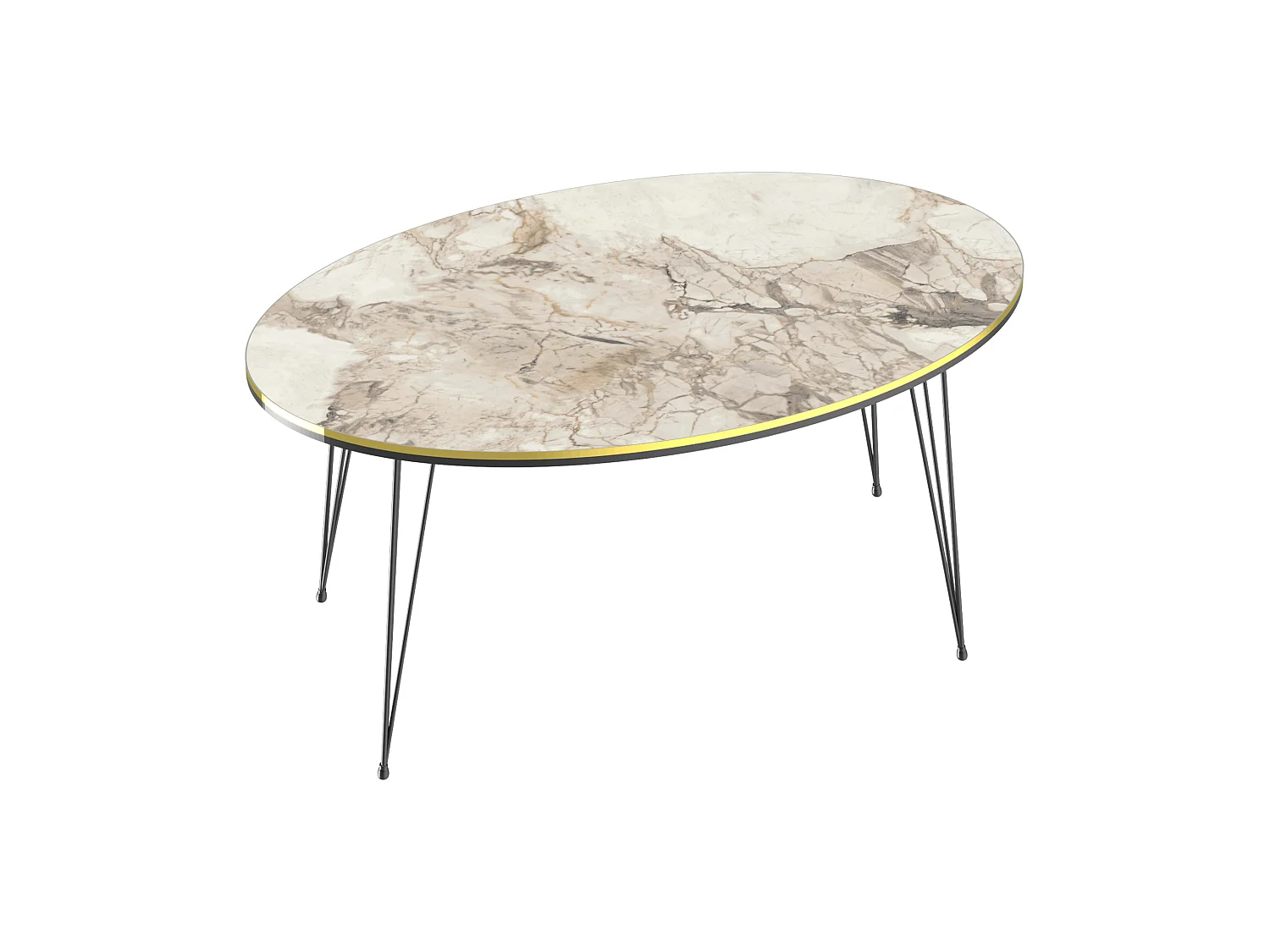 Table basse Hirtshals ovale 41 x 90 x 50 cm marbre blanc or noir [en.casa]