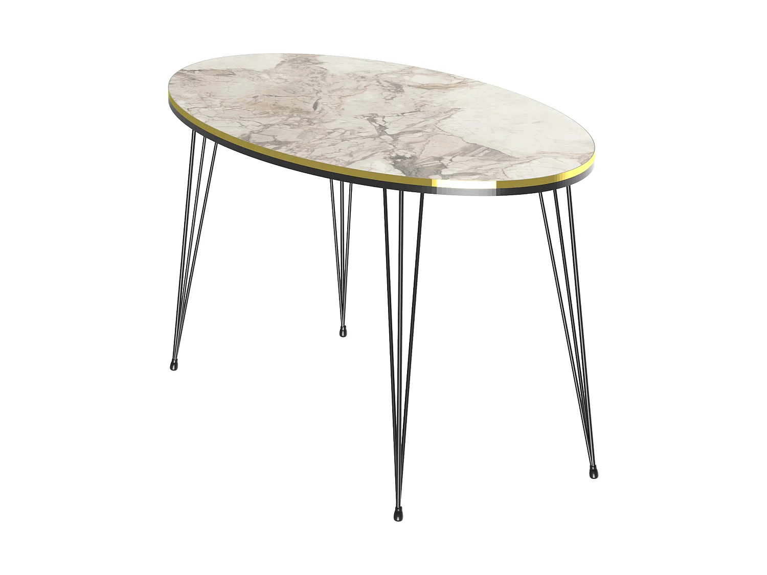 Table basse Hirtshals ovale 41 x 90 x 50 cm marbre blanc or noir [en.casa]