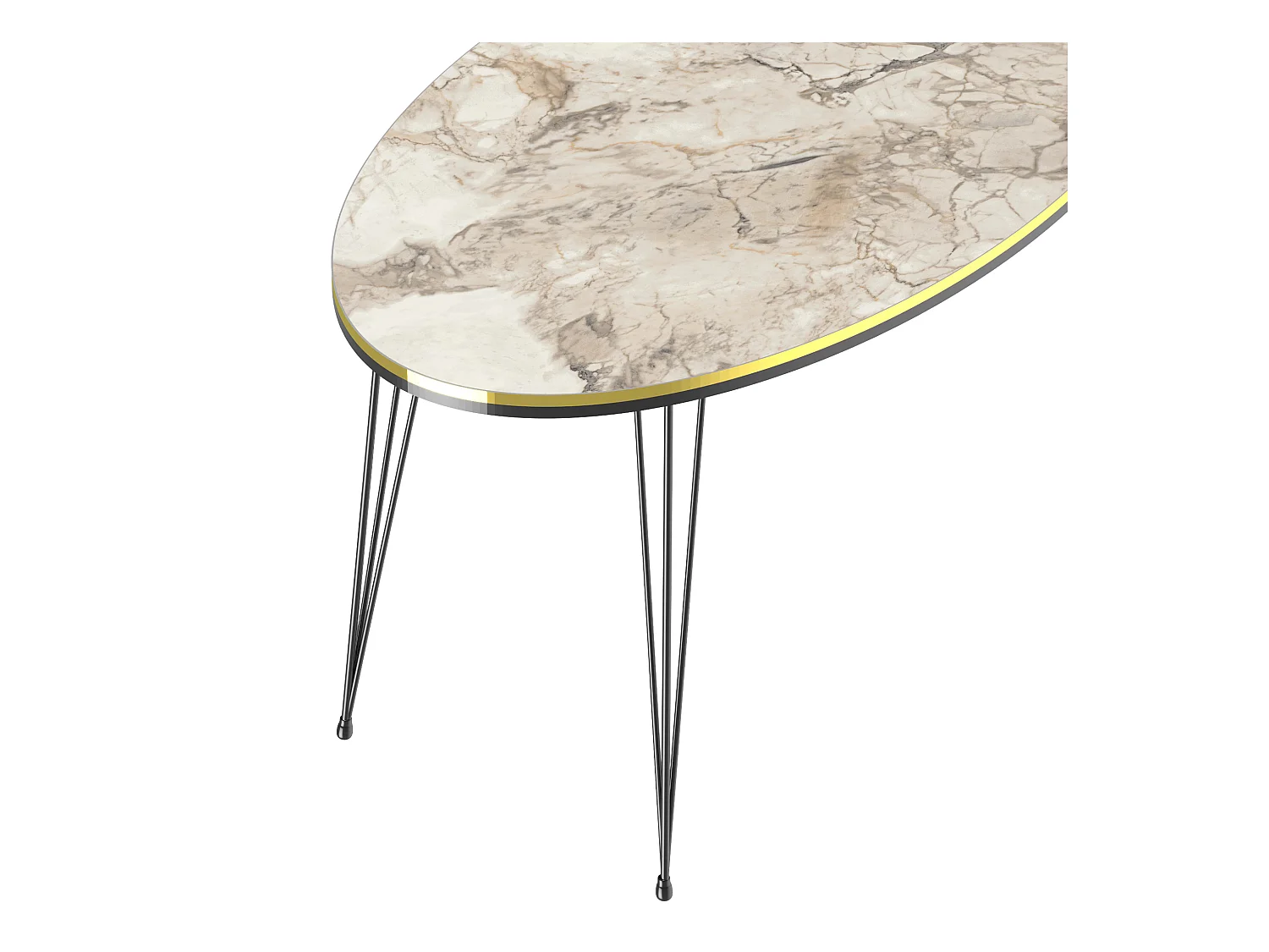 Table basse Hirtshals ovale 41 x 90 x 50 cm marbre blanc or noir [en.casa]