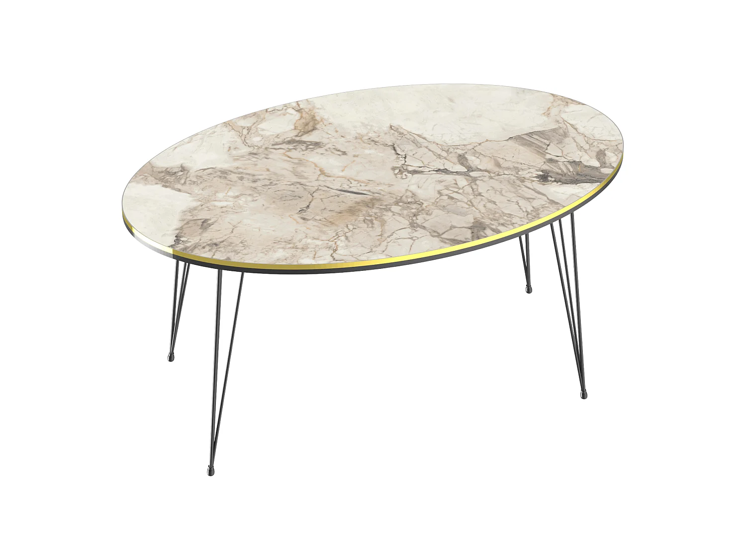 Table basse Hirtshals ovale 41 x 90 x 50 cm marbre blanc or noir [en.casa]