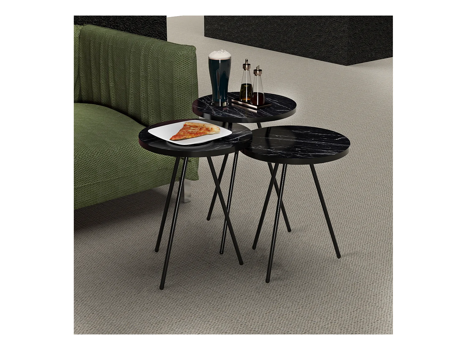 Set de 3 tables d'appoint Ølgod rondes gigognes marbre noir [en.casa]