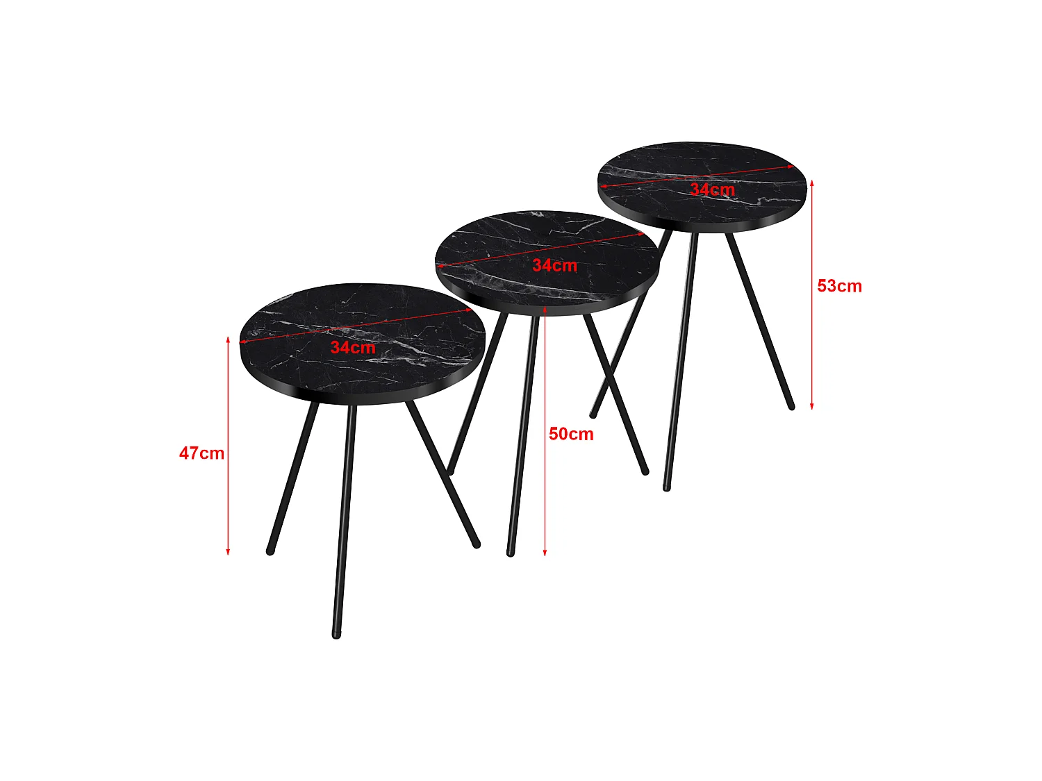 Set de 3 tables d'appoint Ølgod rondes gigognes marbre noir [en.casa]